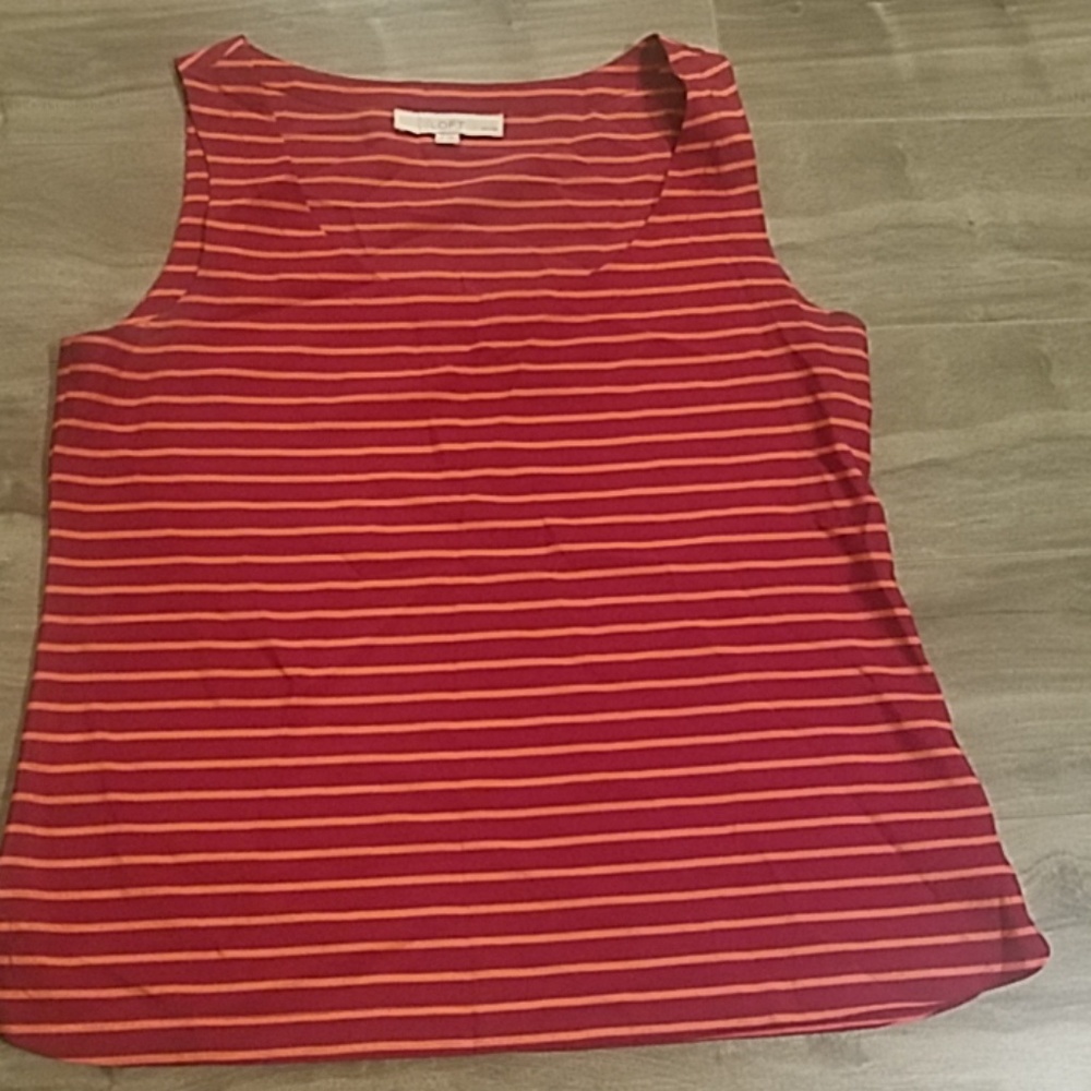 Loft Red and Orange Striped Tank Medium Petite
